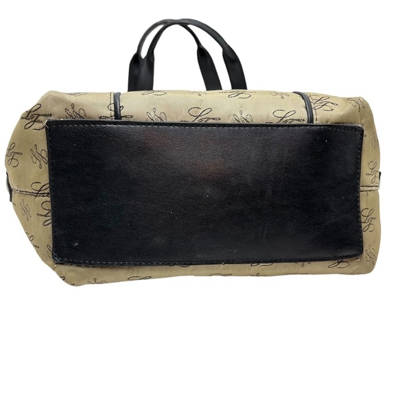 LONGABERGER Black Tan Double Handle Tote Shoulder Bag Genuine Leather Trim Purse - Picture 5 of 16